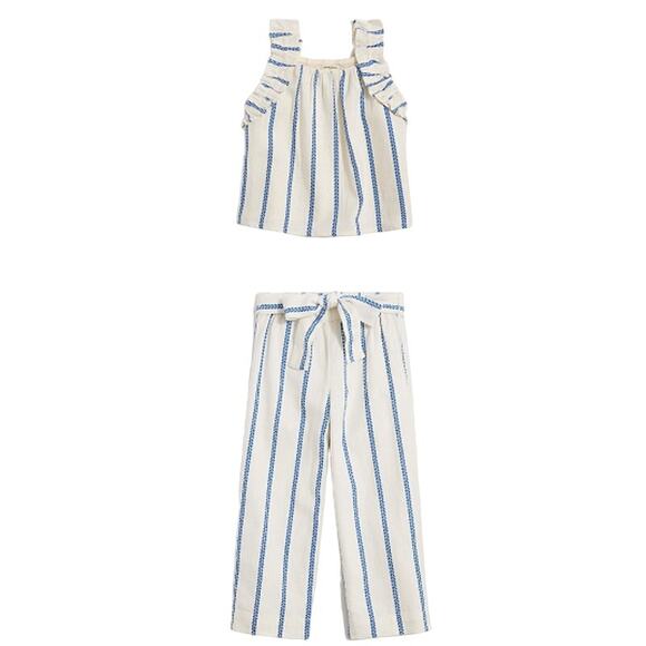 J.Crew CrewCuts Linen Blend Set Ruffle Strap Top & Tie Waist Pant Greece Set 3 - Picture 2 of 8